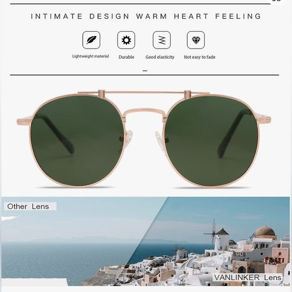 VANLINKER Small Round Polarized UV400 Double Bridge Retro Sunglasses - Picture 2 of 3